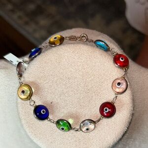 With Tag Vintage Stamped 925 TR Colorful Evil Eye Bracelet